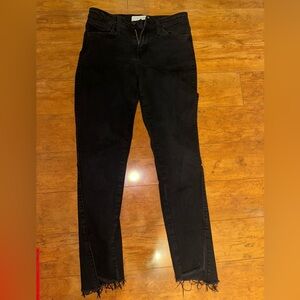 Flying Monkey mid-rise black skinny jeans with cut/frayed bottoms
